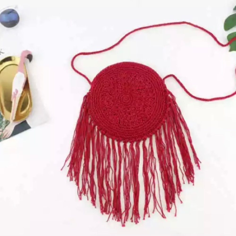 Red Crossbody Crochet Cotton Bag.